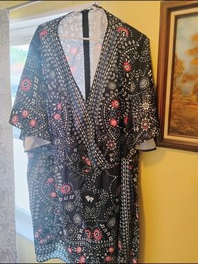 BloomChic Black Floral Wrap Romper with Pink and White Print